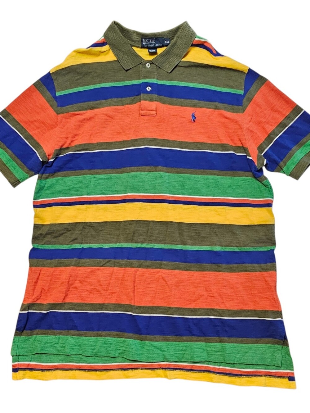 Polo Ralph Lauren Rainbow Striped Shirt Mens XXL 2XL Rugby Orange Cotton